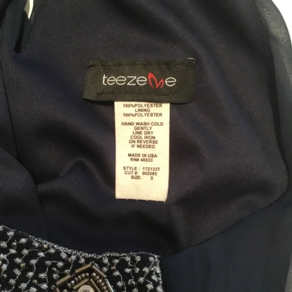 Teeze Me Juniors Embellished Sheer Lined Dress Navy Size 5 - Picture 4 of 4